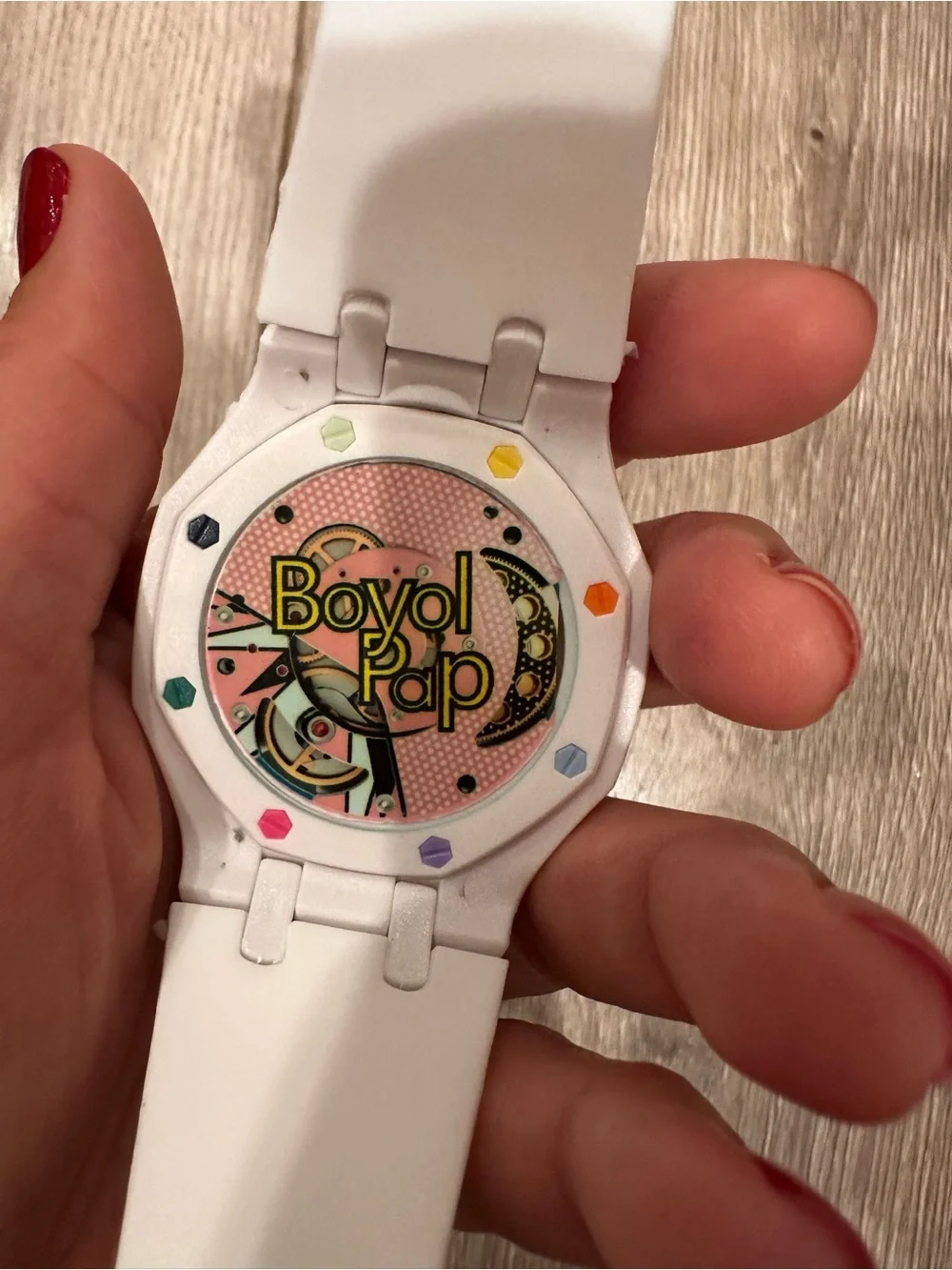 White Quartz Watch with Multicolor Accents